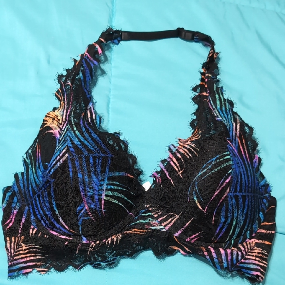 PINK Victoria's Secret Black and Multicolor Lace Bralette